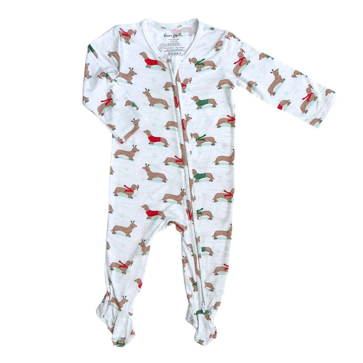 *PRE-ORDER* Zippered Footie in Holiday Dogs Christmas - Dear Perli