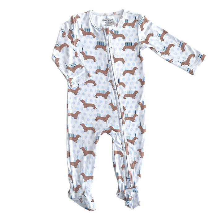 *PRE-ORDER* Zippered Footie in Holiday Dogs Hanukkah - Dear Perli