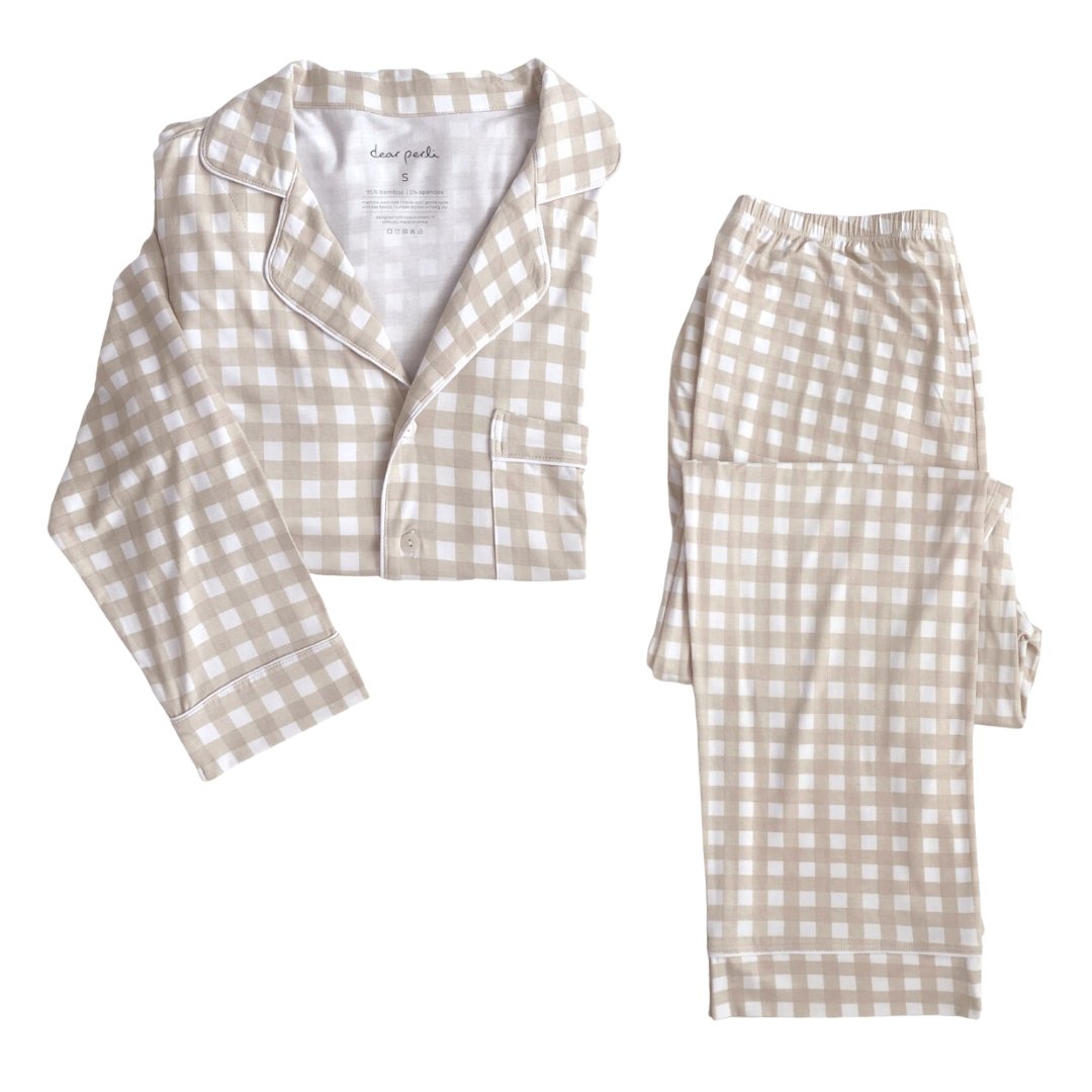Women's Long Sleeve Pajama Set- Gingham - Dear Perli